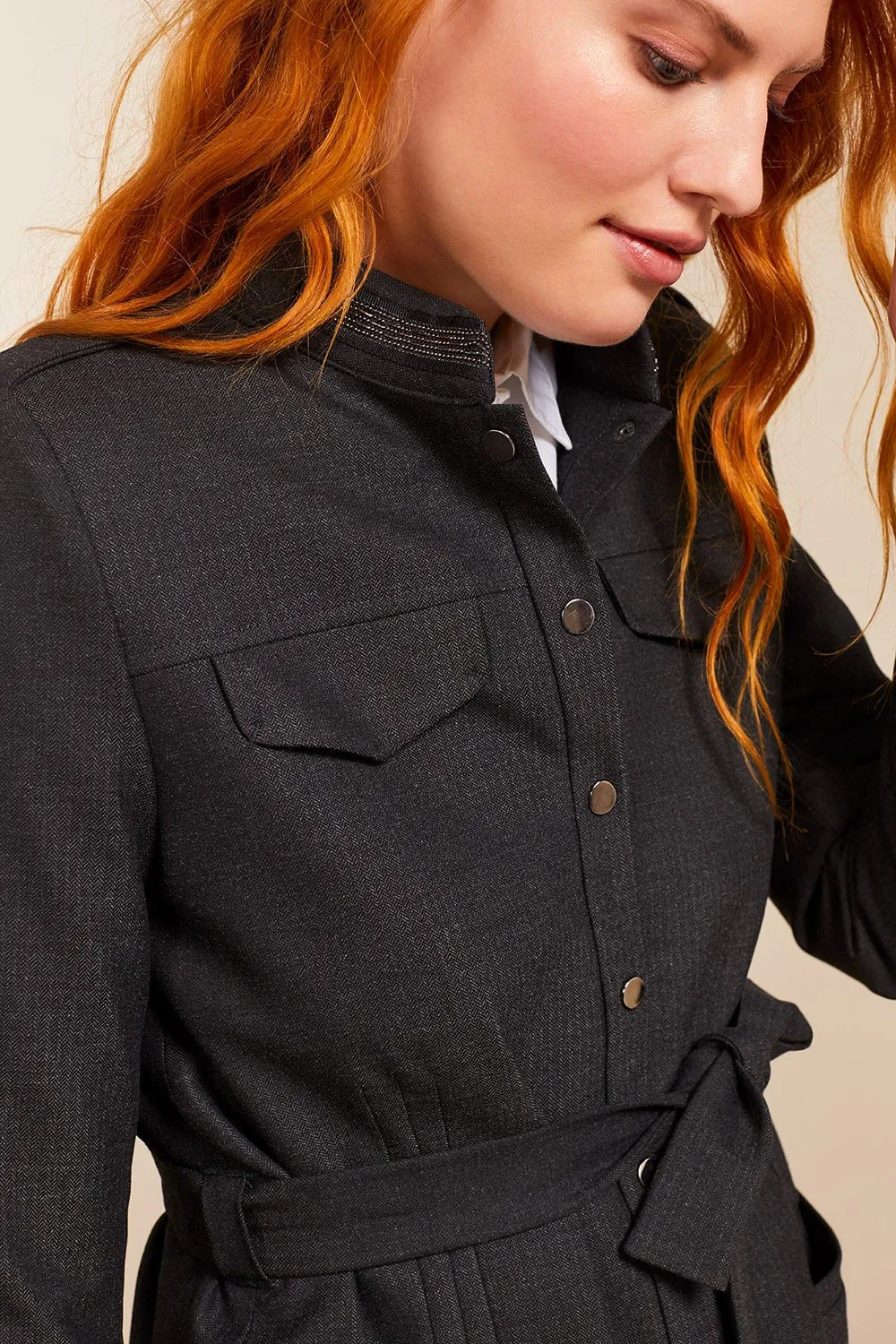VESPER - Veste saharienne anthracite à col officier